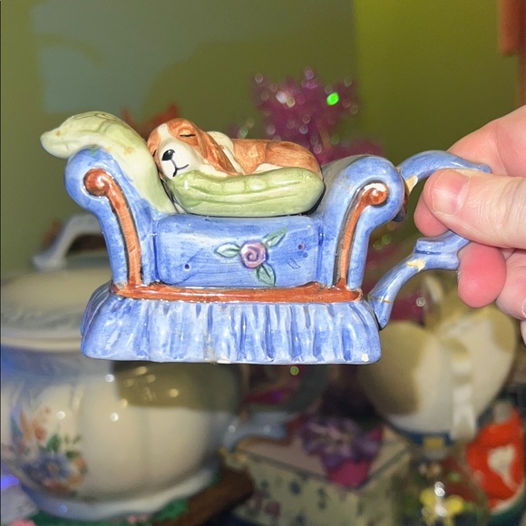 Blue Ceramic Dog Figurine on Couch mini planter - Picture 9 of 9